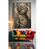 KEDİ PARASI DOLAR Ev Duvar Salon Güzellik Salonu Ofis Dükkan Dekarasyon Kanvas Tablo (Akçaağaç)