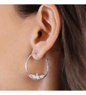 Halka Opal Taşlı Gümüş Küpe