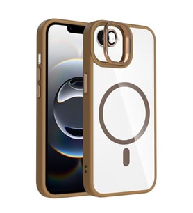 Coverzone iPhone 16E ile Uyumlu Z-Etro MagSafe Wireless ?arj Destekli, G��l� Manyetik Tutucu, Stand Olabilen, Kamera Lens Hediyeli Koruyucu K?l?f Desert Titanyum