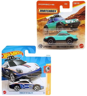 2 Araç Set - Hot Wheels Porsche 911 Rallye & Matchbox1985 Porsche 911 Rally (1/64) Mavi