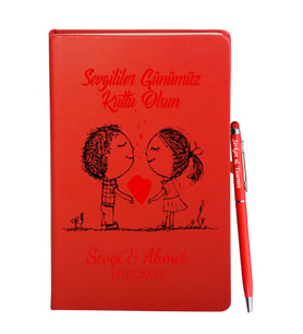 Sevgililer Gününe Özel Kırmızı Defter Kalem Hediye Seti 19