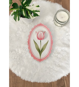 Pamuğum Atelier Pembe Lale Desenli Krem Kutulu Nişan Hediyelik (15-25-50-100-200 Adet)