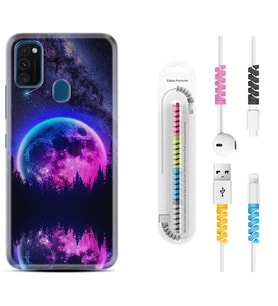 Samsung M21 M22 M23 M30 M31S M32 Kılıf Kablo Koruma Spiral Silikon Star Planet 1652