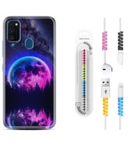 Samsung M21 M22 M23 M30 M31S M32 Kılıf Kablo Koruma Spiral Silikon Star Planet 1652