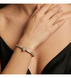 Lorivelle 14K Altın Kaplama Paslanmaz Çelik Damla Taşlı Kararmaz Premium Kelepçe Bileklik