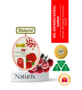 Süngerli Doğal Gül Sabunu 150 Gr - Peeling Etkili Arındırıcı Sabun