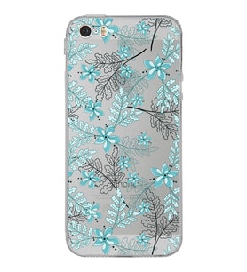 Apple iPhone 5Kamera Korumalı Tıpalı Kapak Floral Su Yeşili Tasarımlı Şeffaf Kılıf