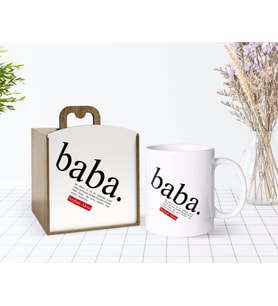 BK Gift Kişiye Özel Ahşap Kutuda Baba Anlamı Tasarımlı Beyaz Kupa Bardak-1