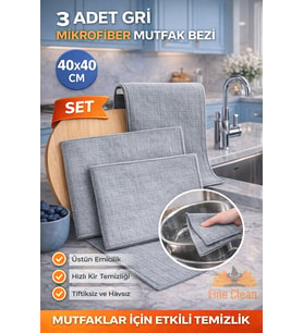 3 Adet Sihirli Mikrofiber Kareli Gri Mutfak Bezi Leke Tutmaz Miss Temizlik