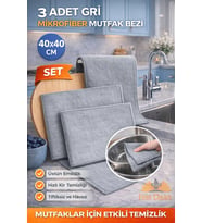 3 Adet Sihirli Mikrofiber Kareli Gri Mutfak Bezi Leke Tutmaz Miss Temizlik
