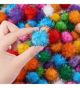 Simli Ponpon 3 cm 50 Adet Karışık Renk Pon Pon Kreş Okul Etkinliği