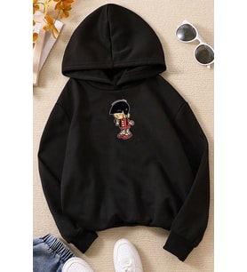 Çocuk Chen Baskılı Sweatshirt (Siyah)