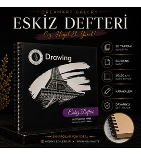 Dreamart Galery Eskiz Defteri 20X20 cm 50 Yaprak Bej Kağıt Spiralli Sert Kapak Karakalem Çizim Defteri