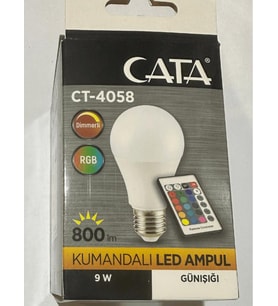Cata CT-4058 9W 2700K (Sarı) RGB Kumandalı Led Ampul E27 Duylu