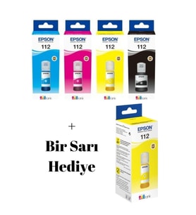112 Ecotank L11160 Orjinal Mürekkep kartuş Takımı Bk127ml. Cym 70ml. + 1 Sarı Hediyeli