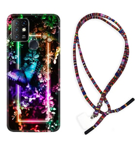 INFINIX Hot 8 9 10 11S Hot 10 Play 10T Kılıf Boyun Asklı Rasta Silikon Butterfly Neon 1684