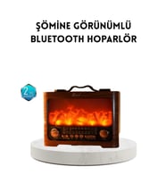 Mey İthalat® Şömine Efektli Solar Hoparlör Bluetooth 5.3 Radyo AUX USB TF Destekli