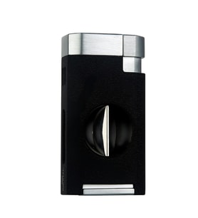 Quantoro Çift Torch Pürmüz V-Cut Kesicili Siyah-Gümüş Metal Puro Çakmağı - TRZ1069