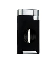 Quantoro Çift Torch Pürmüz V-Cut Kesicili Siyah-Gümüş Metal Puro Çakmağı - TRZ1069