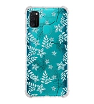 Samsung Galaxy M30s  Köşe Korumalı Antişok Kapak Floral Su Yeşili Tasarımlı Şeffaf  Kılıf