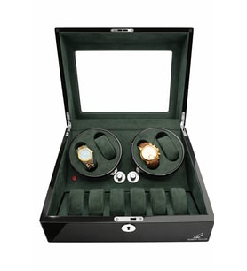 Watch Winder Brooklands 4 Slotlu +6 Muhafazalı Piano Siyah & Alcantara Yeşil