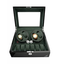 Watch Winder Brooklands 4 Slotlu +6 Muhafazalı Piano Siyah & Alcantara Yeşil