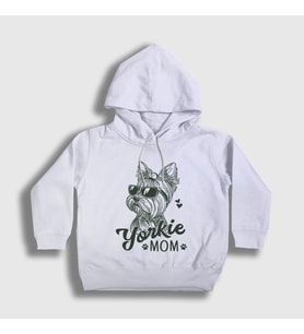Presmono Unisex Çocuk Beyaz Yorkie Mom Mama Yorkshire Terrier Annesi Kapüşonlu Sweatshirt 556668tt
