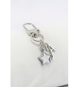 Metal A Harfi Yıldızlı Klipsli Cüzdan Süsü Charm Gümüş Renkli Çanta Süsü