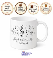 İsimli Müzik Notası Desenli Baskılı Kupa Bardak Müzisyen Hediye