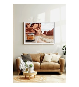 Ahşap Çerçeveli Tablo Dekorasyon Ev Dekoru Tekli Çerçeve Çerçeveli Poster Baskı Araba Tatil Car (Beyaz)