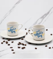 Happy Father's Day Baskılı 2'li Türk Kahve Fincanı Hediye Seti Babalar Gününe Özel Hediye B3 (Beyaz)
