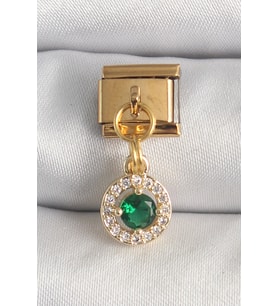316L Çelik Gold Renk Sallantı Yeşil Zirkon Taşlı Nomination Charm 5886