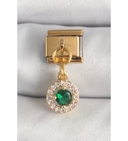 316L Çelik Gold Renk Sallantı Yeşil Zirkon Taşlı Nomination Charm 5886