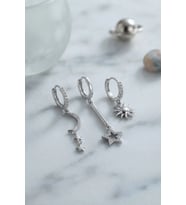 3 lü Set Ay Yıldız ve Güneş Model Gümüş Renk Kadın Küpe