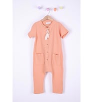 Babyhola Kız Erkek Çocuk Casual Gofre Tulum 1706 (Yavruağzı)