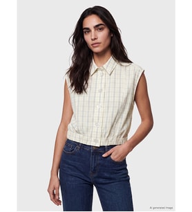 LCW Vision Mavi Ekose Oversize %100 Pamuklu Bluz