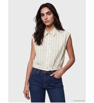 LCW Vision Mavi Ekose Oversize %100 Pamuklu Bluz