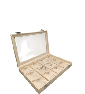 Yeni Cam Kapaklı Imera Deri Kumaş Krem Renk 34 Cm / 24 Cm Üçlü Set Kutusu (A.Krem)