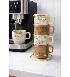 Gold Metal Standlı Dörtlü Porselen Kupa Espresso Fincanı 200 Ml Çok Renkli