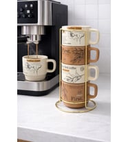 Gold Metal Standlı Dörtlü Porselen Kupa Espresso Fincanı 200 Ml Çok Renkli