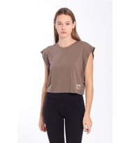 Maraton Regular Kadın Bisiklet Yaka  Kakao Crop Top