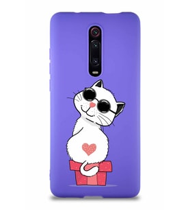 Xiaomi Mi 9T Soft Premier Kapak Coolcat Tasarımlı Silikon Kılıf - Mor (Şeffaf)