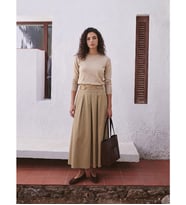 LCW Modest Bej Beli Lastikli Gabardin Kloş Etek