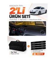 PEUGEOT RCZ (2010-2015) Uyumlu Torpido Örtüsü + Tay Tüyü Bagaj Çantası + Sticker Seti - Siyah