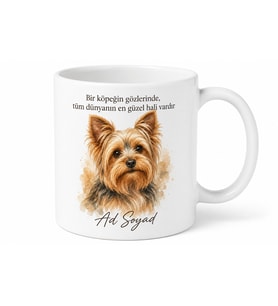 İsme Özel Yorkshire Terrier Desenli Kupa Bardak Köpek Severlere Hediye