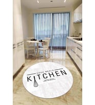 Beyaz Kaymaz Kitchen Yazılı Yuvarlak Mutfak Halısı AR802
