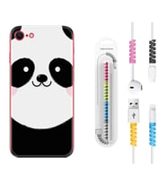 Apple iPhone 5 6 7 8 Plus Se XR Kılıf Kablo Koruma Spiral Silikon Sevimli Panda 1794