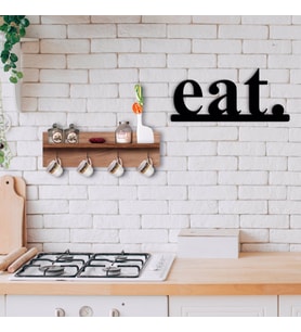 BK Home Doğal Ahşap Raflı Dekoratif Fincan Askılığı ve Duvar Süsü-5 (Beyaz)