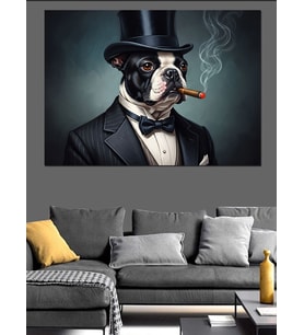 Smokin Giyen Köpek Puro Dekoratif Kanvas - Mdf Ahşap Tablo
