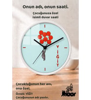 İsme Özel Kırmızı Balonlu Figür Çocuk Odası Duvar Saati Orta Boy 30 cm Beyaz Camlı Sessiz